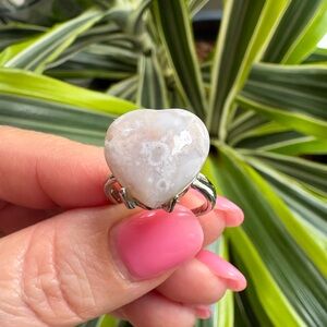 Heart Shaped Flower Agate Gemstone Ring
